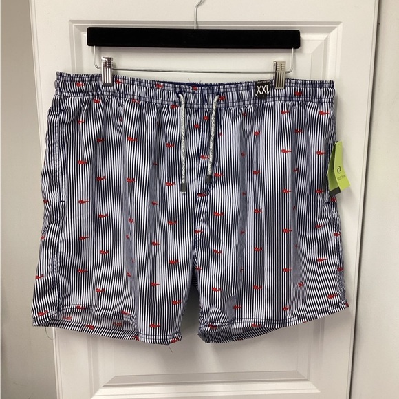 Exist Swim Mens 5” Drawstring Swim Trunks, Blue Stripes, size XXL - Picture 7 of 8